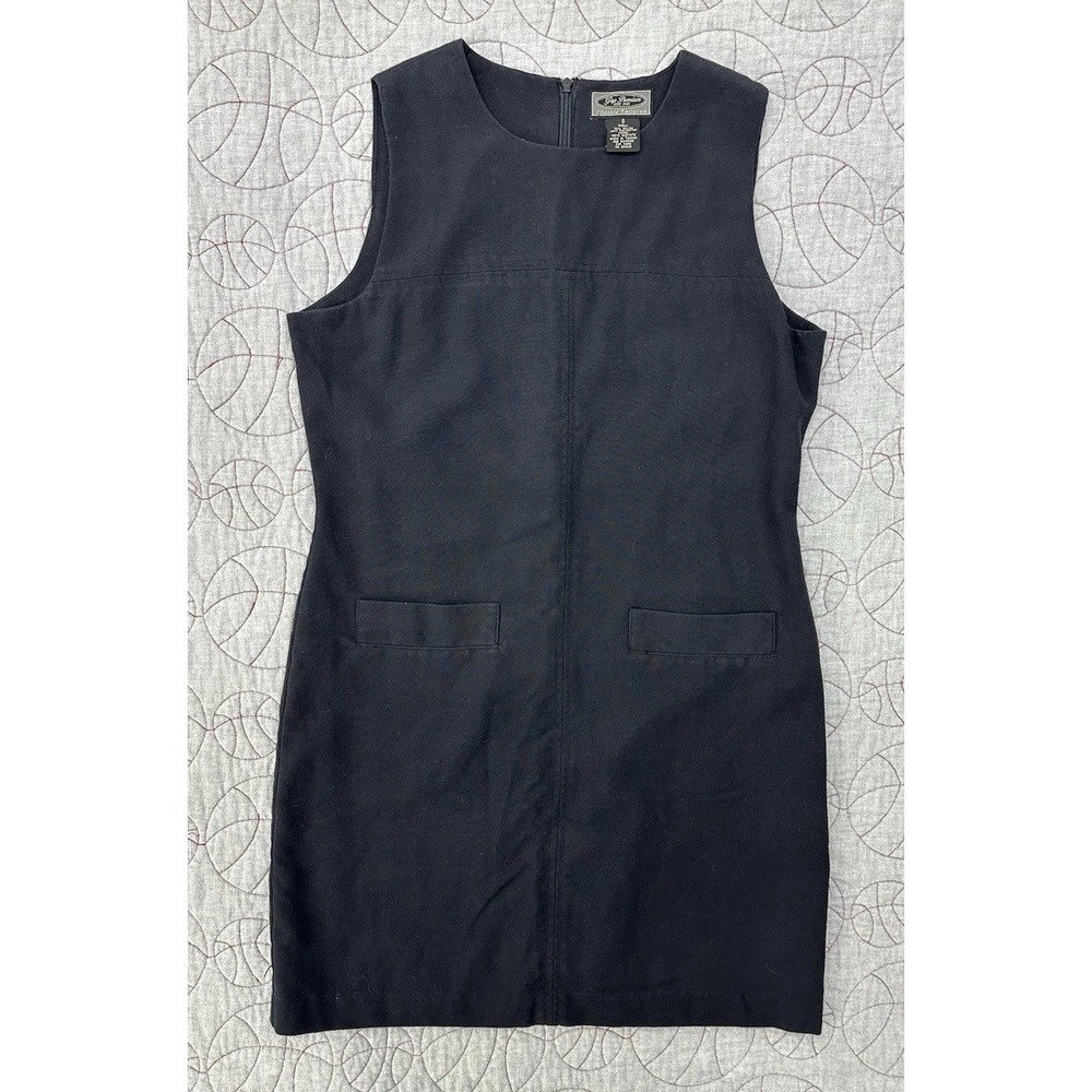 VTG Gap Premium Womens Black Sleeveless Sheath Dress Apron Pockets Career Size S